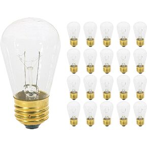 11S14/C, 11-Watt S14 Replacement Incandescent, Clear Glass Light Bulbs, 2700K Warm White, Dimmable, E26 Medium Base, Use Display-Sign, Indoor-Outdoor Patio,String Lights. (20 Pack Incandescent Bulbs)