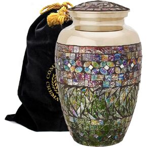 Glass Mosaic Cremation Urns for Women Male for Funeral, Burial or Home. Cremation Urns for Adult Male Large Urns for Dad and Cremation Urns for Men Adults Large Urns for Ashes