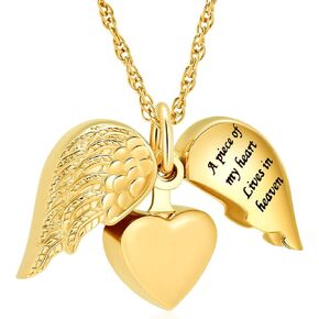shajwo Cremation Jewelry Heart Urn Necklace for Ashes for Women Angel Wing Memorial Keepsake Birthstone Pendant in Kuwait