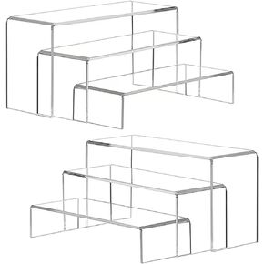 Clear Acrylic Display Risers, 6pcs Rectangle Display Stands Shelf for Cupcake Stand, Collectibles Display and Retail Showcase, Tiered Display Stand