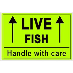 Remarkable Live Fish Stickers Shipping Labels, 2 X 3 Inch Fluorescent Green Please Handle with Care Stickers - 250 Adhesive Labels Per Roll