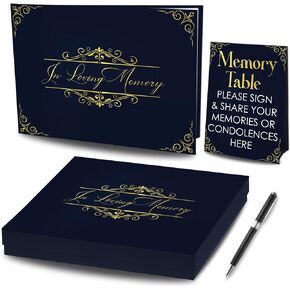 Funeral Guest Book, Memory Book Set, Funeral Sign in Guest Book, 285 Guest Entries with Name and Address, 9" 7" Golden Foil Guest Memorial Book, Loving Memorial Guest Sign in Book.