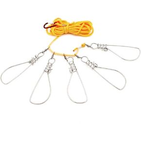 5 in 1 Stainless Steel Fishing Stringer Live Fish Lock,Steel Ropes Large Fish Lock w/Float and Plastic Handle,5 Snaps / 10 Snaps Available