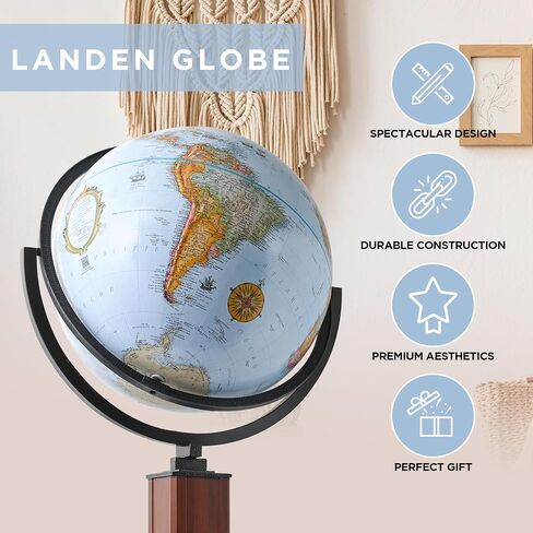 Waypoint Geographic Landen Globe، كرة أرضية مزخرفة بقطر 16 بوصة، عرض متعدد الاتجاهات، كرة أرضية طويلة القامة بطول 44 بوصة للمنزل أو المكتبة أو ديكور المكتب، عتيقة in Kuwait