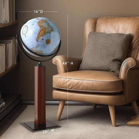 Waypoint Geographic Landen Globe، كرة أرضية مزخرفة بقطر 16 بوصة، عرض متعدد الاتجاهات، كرة أرضية طويلة القامة بطول 44 بوصة للمنزل أو المكتبة أو ديكور المكتب، عتيقة in Kuwait