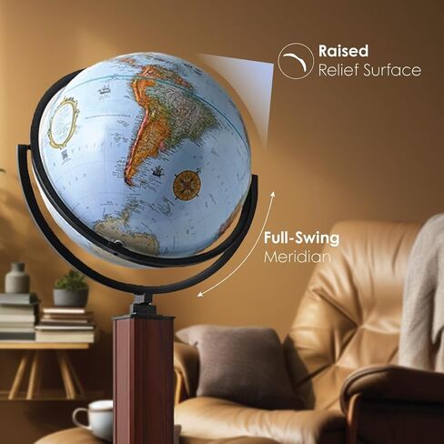 Waypoint Geographic Landen Globe، كرة أرضية مزخرفة بقطر 16 بوصة، عرض متعدد الاتجاهات، كرة أرضية طويلة القامة بطول 44 بوصة للمنزل أو المكتبة أو ديكور المكتب، عتيقة in Kuwait