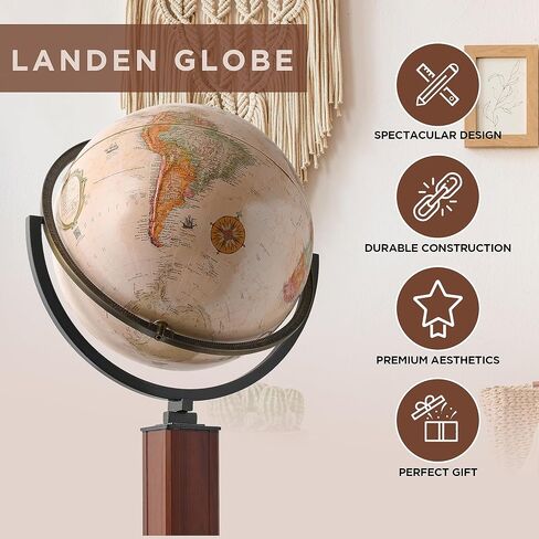 Waypoint Geographic Landen Globe، كرة أرضية مزخرفة بقطر 16 بوصة، عرض متعدد الاتجاهات، كرة أرضية طويلة القامة بطول 44 بوصة للمنزل أو المكتبة أو ديكور المكتب، عتيقة in Kuwait