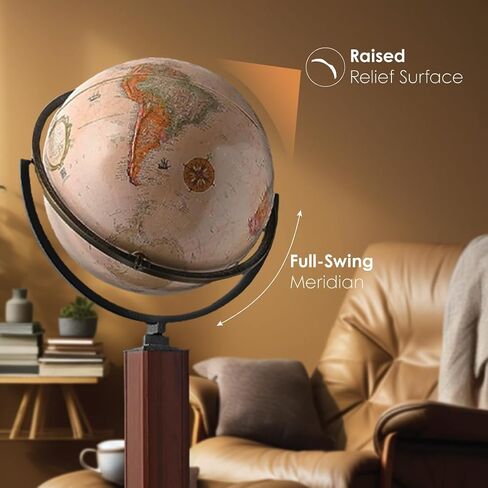 Waypoint Geographic Landen Globe، كرة أرضية مزخرفة بقطر 16 بوصة، عرض متعدد الاتجاهات، كرة أرضية طويلة القامة بطول 44 بوصة للمنزل أو المكتبة أو ديكور المكتب، عتيقة in Kuwait