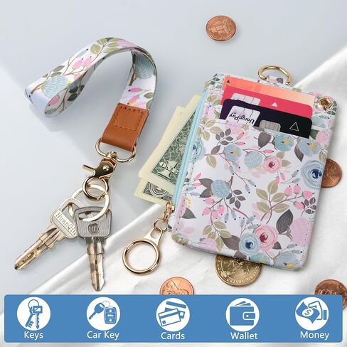 Lanyard Wallet for ID Badges with Lanyards and Wristlet Strap, Badge Holder Case with Zipper Pocket for Women Men Kids (Peach) in Saudi Arabia