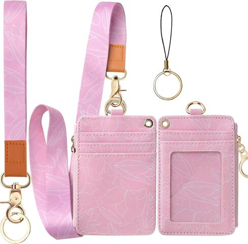 Lanyard Wallet for ID Badges with Lanyards and Wristlet Strap, Badge Holder Case with Zipper Pocket for Women Men Kids (Peach) in Saudi Arabia