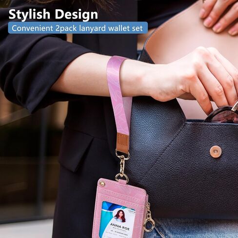 Lanyard Wallet for ID Badges with Lanyards and Wristlet Strap, Badge Holder Case with Zipper Pocket for Women Men Kids (Peach) in Saudi Arabia