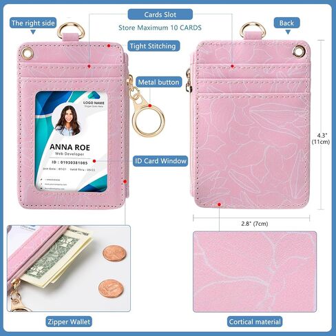 Lanyard Wallet for ID Badges with Lanyards and Wristlet Strap, Badge Holder Case with Zipper Pocket for Women Men Kids (Peach) in Saudi Arabia