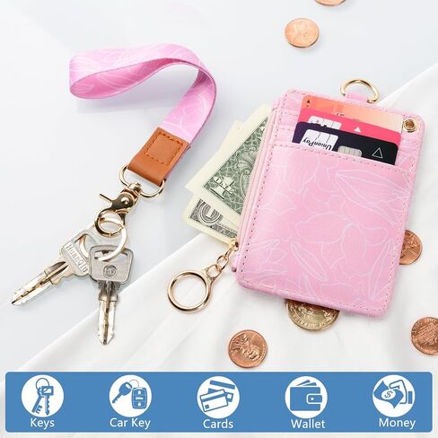 Lanyard Wallet for ID Badges with Lanyards and Wristlet Strap, Badge Holder Case with Zipper Pocket for Women Men Kids (Peach) in Saudi Arabia