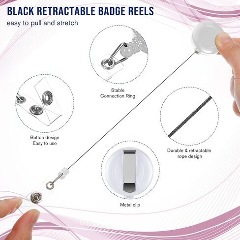 200 Pcs Retractable Badge Reels Bulk Retractable Badge Holders with Clips ID Badge Holder Key Ring Clip for Office Worker Students Teachers Doctor Nurse Name ID Card Holder Key Card (Black) in Saudi Arabia