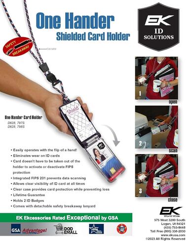 EK USA FIPS 201 One Hander ID Card Holder with Lanyard, Secure Badge Holder for CAC Card, 2 sided – Pewter in Saudi Arabia