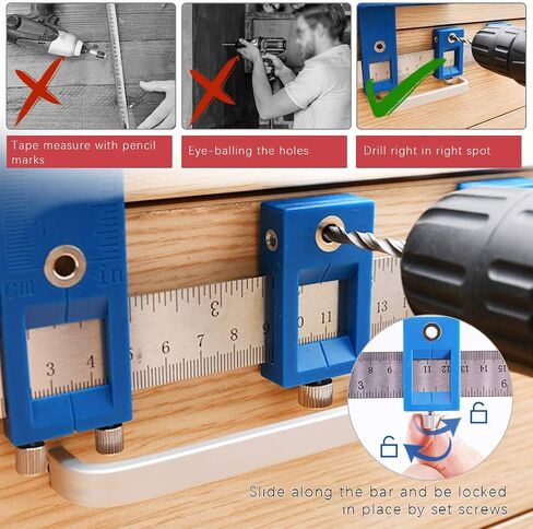 Hilitchi Drill Punch Locator, Adjustable Cabinet Hardware Jig Woodworking Drilling Dowelling Tool For Handles Knobs on Doors Drawer Pull with Inch and Metric Units in Saudi Arabia