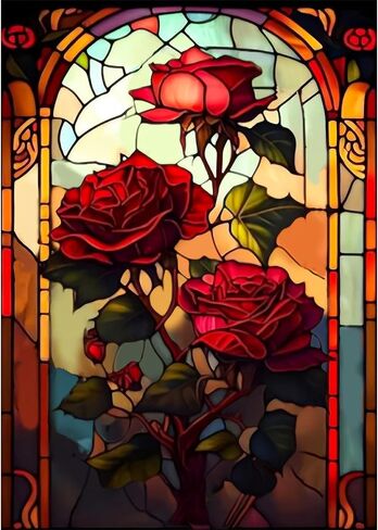 MXJSUA 5D Stainless Glass Rose Flower Diamond Art Painting Kits for Adults, DIY Diamond Art Kits for Beginners Gem Art Craft Kits Home Wall Decor Gift 12x16 Inch in Saudi Arabia