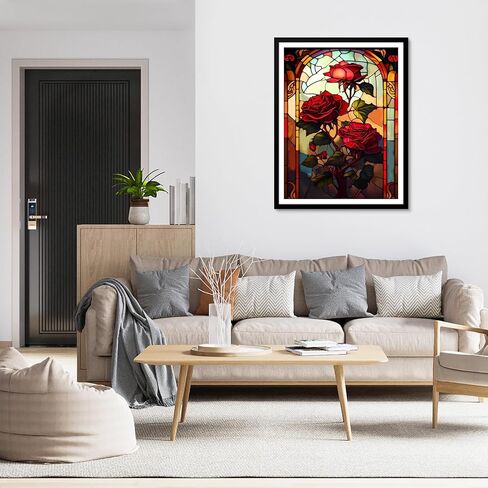 MXJSUA 5D Stainless Glass Rose Flower Diamond Art Painting Kits for Adults, DIY Diamond Art Kits for Beginners Gem Art Craft Kits Home Wall Decor Gift 12x16 Inch in Saudi Arabia
