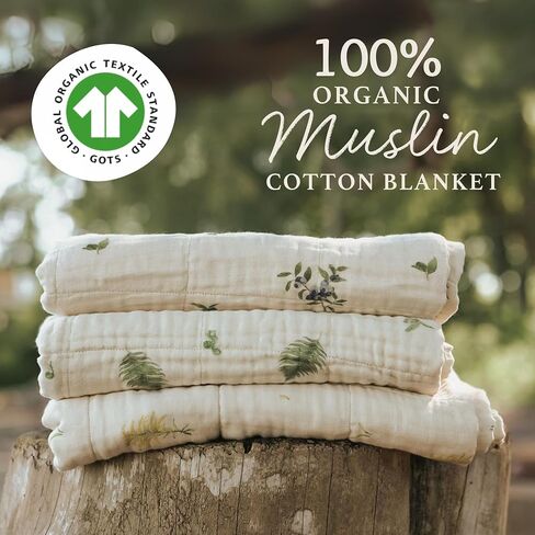 100% Organic Cotton Muslin Blanket, Throw Blanket, Twin Size Blanket, 4 Layers, Breathable, Washable, 60x72, Blueberry in Saudi Arabia