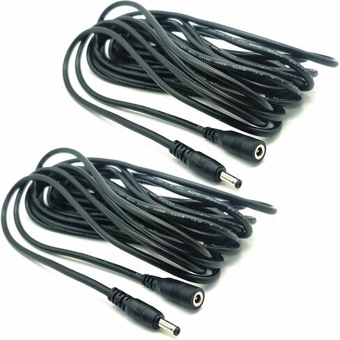 2Pcs Black 16.4-Foot (5-Meter) DC Male and Female Extension Cables, 3.5mm x 1.35mm Plug Cables, DC Power Adapter Connection Cables, Used for LED Light Strips, Camera Monitoring, etc in Saudi Arabia