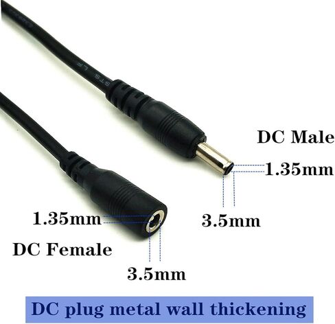 2Pcs Black 16.4-Foot (5-Meter) DC Male and Female Extension Cables, 3.5mm x 1.35mm Plug Cables, DC Power Adapter Connection Cables, Used for LED Light Strips, Camera Monitoring, etc in Saudi Arabia