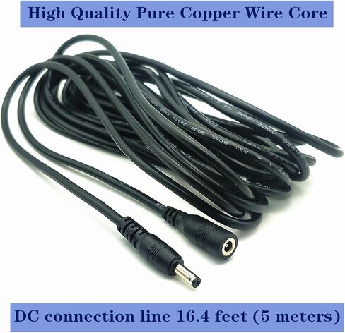 2Pcs Black 16.4-Foot (5-Meter) DC Male and Female Extension Cables, 3.5mm x 1.35mm Plug Cables, DC Power Adapter Connection Cables, Used for LED Light Strips, Camera Monitoring, etc in Saudi Arabia