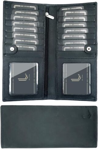 Real Leather Long Wallet for Men & Women Slim 2 ID Window RFID Blocking Credit Card Holder Genuine Leather, Black in Saudi Arabia