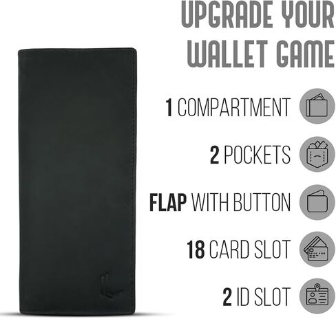 Real Leather Long Wallet for Men & Women Slim 2 ID Window RFID Blocking Credit Card Holder Genuine Leather, Black in Saudi Arabia