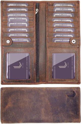 Real Leather Long Wallet for Men & Women Slim 2 ID Window RFID Blocking Credit Card Holder Genuine Leather, Black in Saudi Arabia
