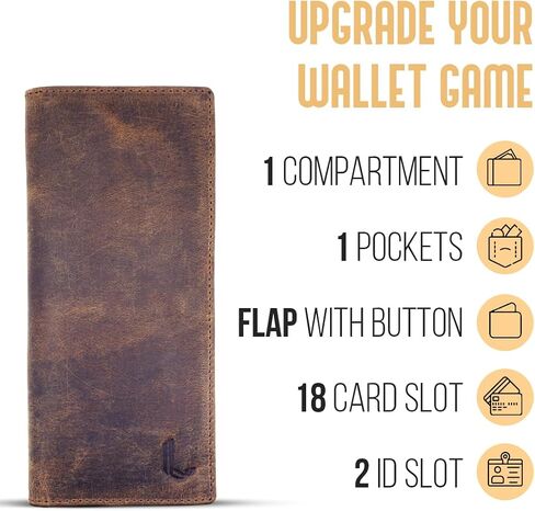 Real Leather Long Wallet for Men & Women Slim 2 ID Window RFID Blocking Credit Card Holder Genuine Leather, Black in Saudi Arabia