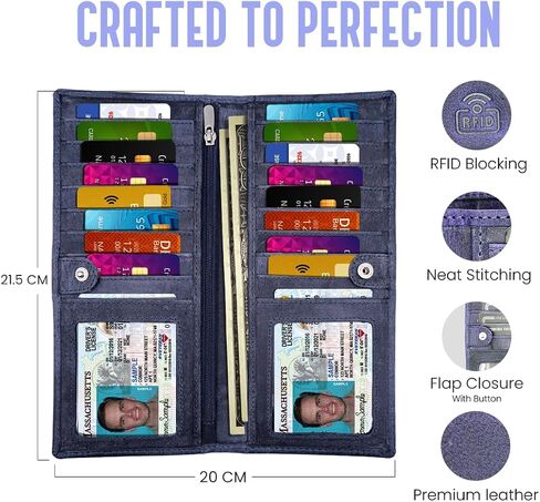 محفظة طويلة من الجلد الحقيقي للرجال والنساء رفيعة بنافذة لبطاقة الهوية RFID تحجب حامل بطاقة الائتمان من الجلد الطبيعي، أسود in Saudi Arabia