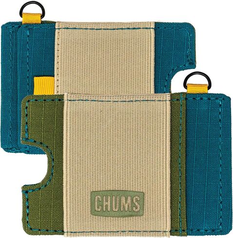 محفظة Chums Bandit Lo-Pro Minimalist - محفظة RFID مدمجة مع حلقة مفاتيح وحزام مطاطي للنقود (زيتوني/أزرق مخضر/معجون) in Kuwait