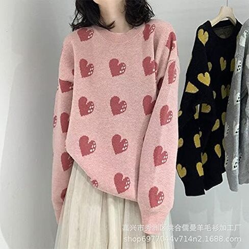 ملابس Kawaii الحب سترة طويلة المرأة البلوز الخريف لطيف الحلو متماسكة سترة علوية in Saudi Arabia