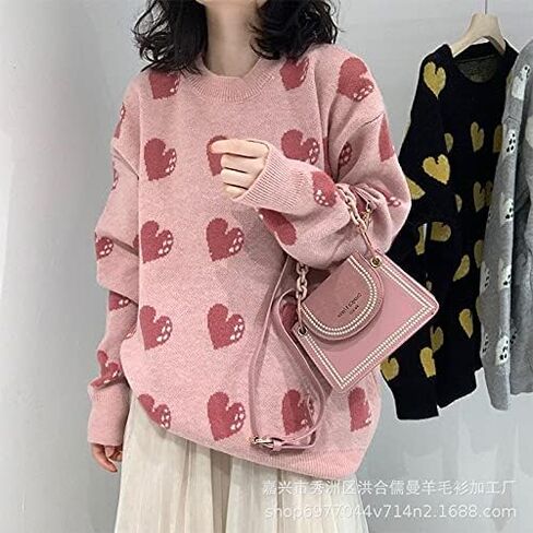ملابس Kawaii الحب سترة طويلة المرأة البلوز الخريف لطيف الحلو متماسكة سترة علوية in Saudi Arabia