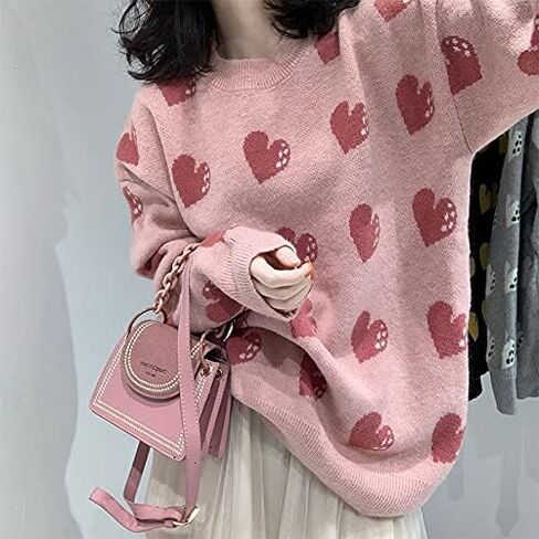 ملابس Kawaii الحب سترة طويلة المرأة البلوز الخريف لطيف الحلو متماسكة سترة علوية in Saudi Arabia