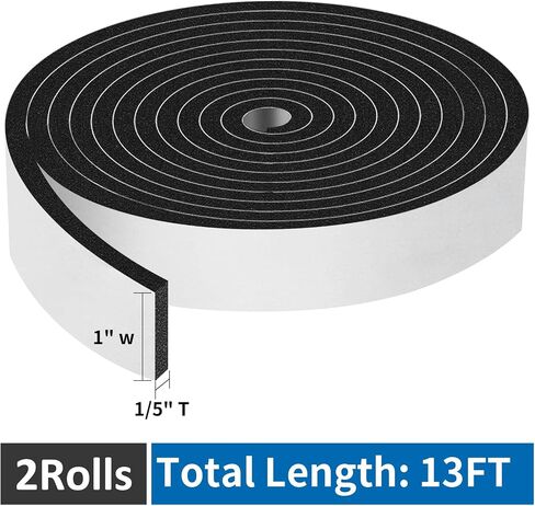 Foam Weather Stripping Door Seal Strip Insulation Tape Roll for Insulating Door Frame, Self Adhesive,Soundproofing Weatherstrip,Air Conditioning Seal Strip 1 in W x 1/5 in T, 2 Rolls Total 13FT in Saudi Arabia