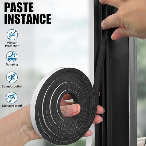 Foam Weather Stripping Door Seal Strip Insulation Tape Roll for Insulating Door Frame, Self Adhesive,Soundproofing Weatherstrip,Air Conditioning Seal Strip 1 in W x 1/5 in T, 2 Rolls Total 13FT in Saudi Arabia