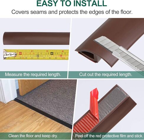 uxcell Floor Edging Trim Strip Self Adhesive, Carpet Edging Trim Door Transition Sealing Strips for Laminate Doorway Edge Height Less Than 12mm/0.5in, Brown 19.68Ft in Kuwait