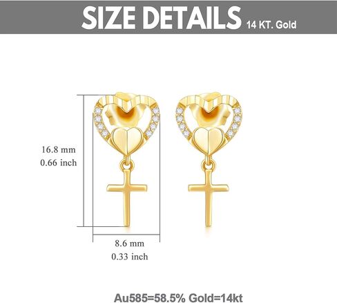 SISGEM 14k Gold Natural Diamond Heart Cross Earrings for Women Dangle, Religious Stud Drop Jewelry Confirmation Gifts for Her in Saudi Arabia