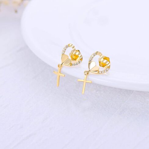 SISGEM 14k Gold Natural Diamond Heart Cross Earrings for Women Dangle, Religious Stud Drop Jewelry Confirmation Gifts for Her in Saudi Arabia