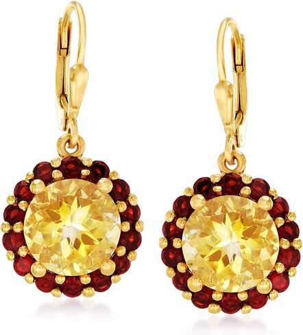 Ross-Simons 7.00 ct. t.w. Citrine and 2.50 ct. t.w. Garnet Flower Drop Earrings in 18kt Gold Over Sterling in Saudi Arabia