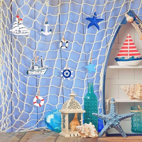 24 قطعة من الزينة البحرية المعلقة للصيف، مجموعة زينة للشاطئ على شكل قارب مصغر، زخارف بحرية صغيرة للمحيط الساحلي لشجرة معلقة لديكور شبكة الصيد المنزلية in Kuwait