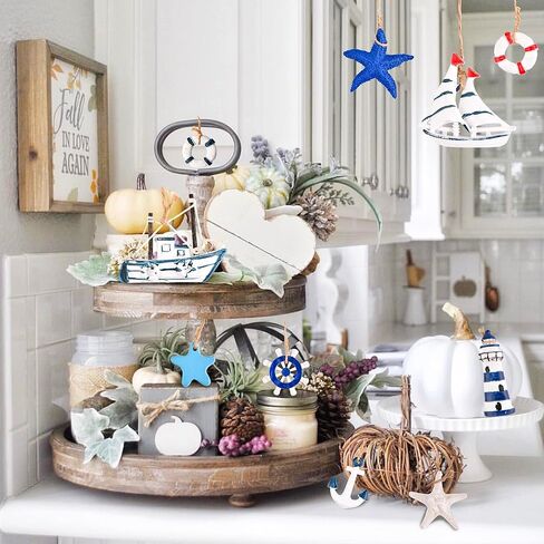 24 قطعة من الزينة البحرية المعلقة للصيف، مجموعة زينة للشاطئ على شكل قارب مصغر، زخارف بحرية صغيرة للمحيط الساحلي لشجرة معلقة لديكور شبكة الصيد المنزلية in Kuwait