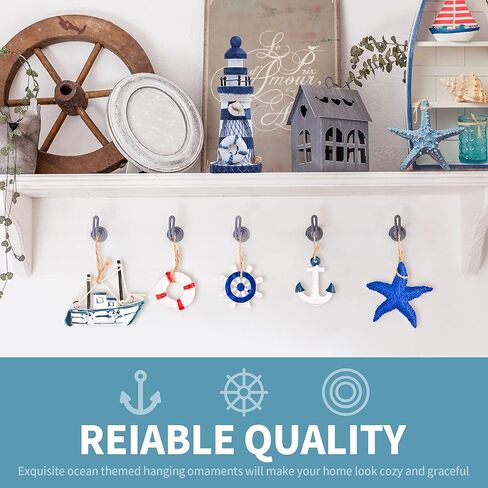 24 قطعة من الزينة البحرية المعلقة للصيف، مجموعة زينة للشاطئ على شكل قارب مصغر، زخارف بحرية صغيرة للمحيط الساحلي لشجرة معلقة لديكور شبكة الصيد المنزلية in Kuwait