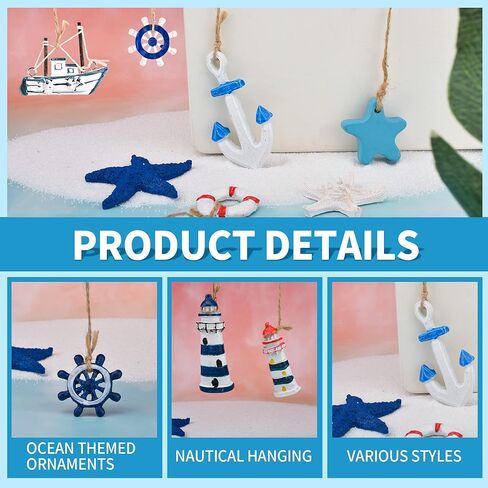 24 قطعة من الزينة البحرية المعلقة للصيف، مجموعة زينة للشاطئ على شكل قارب مصغر، زخارف بحرية صغيرة للمحيط الساحلي لشجرة معلقة لديكور شبكة الصيد المنزلية in Kuwait