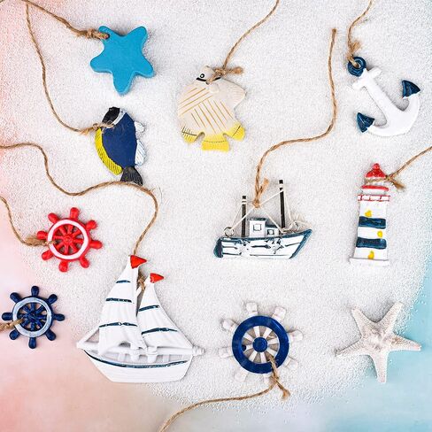 24 قطعة من الزينة البحرية المعلقة للصيف، مجموعة زينة للشاطئ على شكل قارب مصغر، زخارف بحرية صغيرة للمحيط الساحلي لشجرة معلقة لديكور شبكة الصيد المنزلية in Kuwait