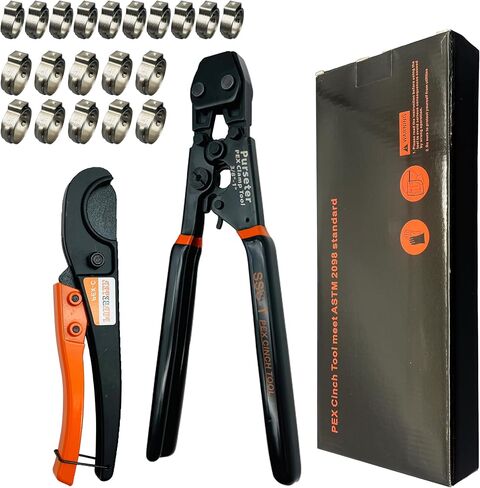 PEX Pipe Clamp Cinch Tool Crimping Tool Crimper for Stainless Steel Clamps from 3/8-inch to 1-inch with 1/2-inch 20PCS and 3/4-inch 10PCS SS PEX Clamps (Plastic Box Package) in Saudi Arabia