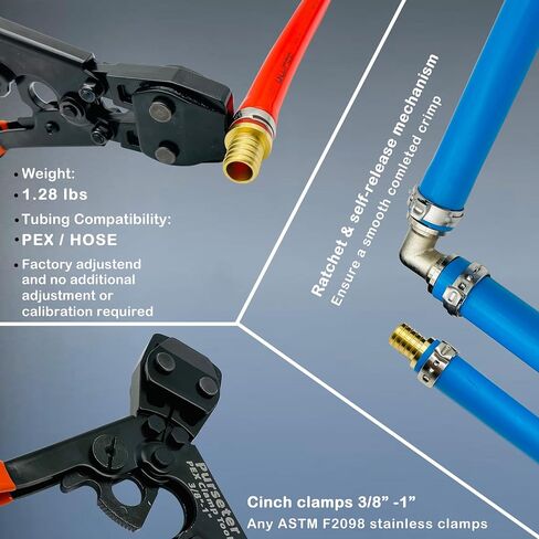 PEX الأنابيب المشبك أداة العقص أداة المكشكش للمشابك الفولاذ المقاوم للصدأ من 3/8 بوصة إلى 1 بوصة مع 1/2 بوصة 20 قطعة و3/4 بوصة 10 قطعة SS PEX المشابك (حزمة صندوق بلاستيكي) in Saudi Arabia