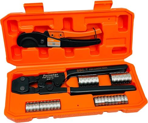 PEX Pipe Clamp Cinch Tool Crimping Tool Crimper for Stainless Steel Clamps from 3/8-inch to 1-inch with 1/2-inch 20PCS and 3/4-inch 10PCS SS PEX Clamps (Plastic Box Package) in Saudi Arabia