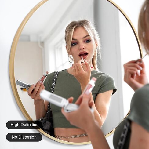 24 Inch Black Round Wall Mirror, Bathroom Metal Frame Hanging Circle Mirror for Bedroom/Living Room/Vanity/Washroom/Entryway in Kuwait